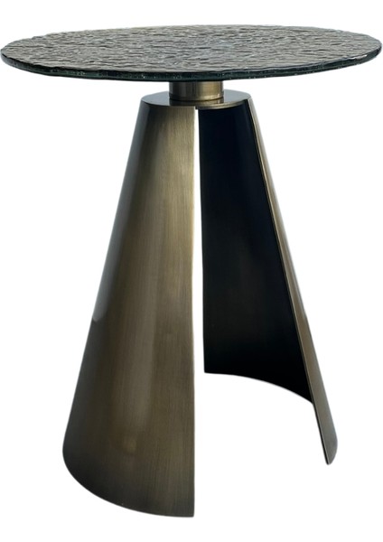 Herse Sarı Eskitme Metal Ayak Sarı Cam Tablalı Yan Sehpa