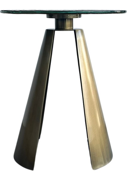 Herse Sarı Eskitme Metal Ayak Sarı Cam Tablalı Yan Sehpa