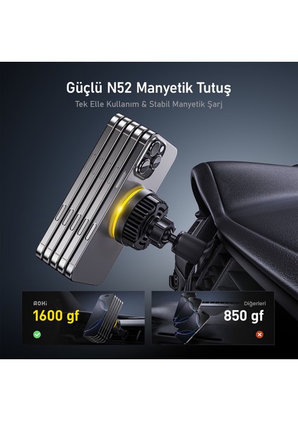 Superauto Magsafe Araç Içi Şarjı Siyah 15W Hızlı Şarj Aleti Kendinden Soğutmalı Mıknatıslı Telefon Tutucu