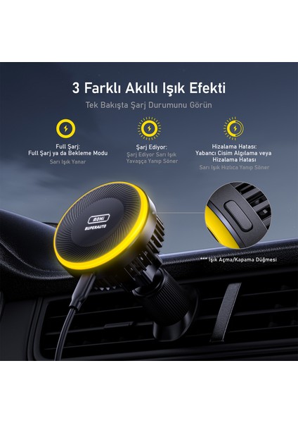 Superauto Magsafe Araç Içi Şarjı Siyah 15W Hızlı Şarj Aleti Kendinden Soğutmalı Mıknatıslı Telefon Tutucu