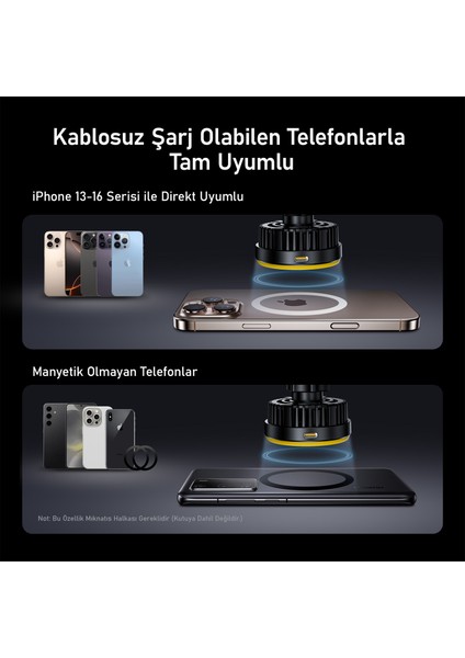 Superauto Magsafe Araç Içi Şarjı Siyah 15W Hızlı Şarj Aleti Kendinden Soğutmalı Mıknatıslı Telefon Tutucu