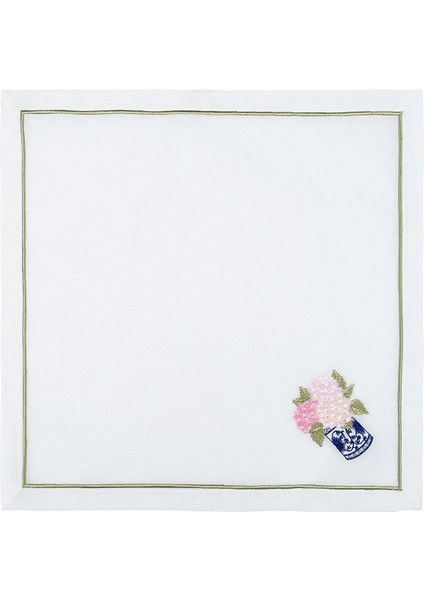 Floral Ekru Nakışlı 4lü Keten Peçete