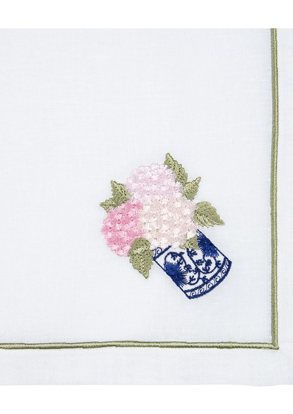 Floral Ekru Nakışlı 4lü Keten Peçete
