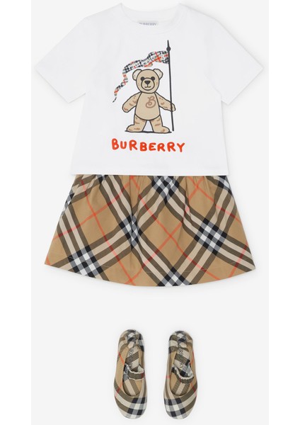 Cedar Thomas Bear Baskılı Beyaz Pamuklu Kısa Kollu Unisex Çocuk T-Shirt modelleri