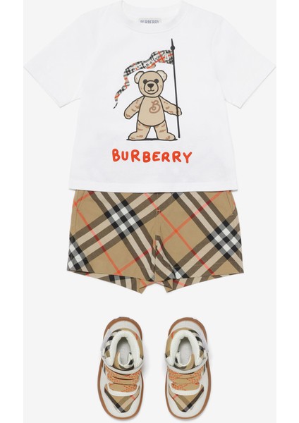 Cedar Thomas Bear Baskılı Beyaz Pamuklu Kısa Kollu Unisex Çocuk T-Shirt fırsatları
