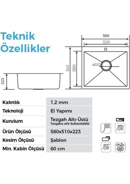 Poli 6301 Pvd Inox Tek Gözlü 51X58 cm Paslanmaz Çelik Mutfak Eviyesi fiyatları