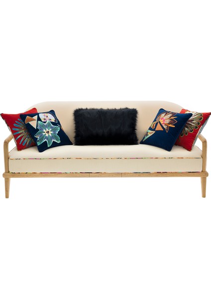 Sofa Corduroy Bej Masif Ahşap Kanepe