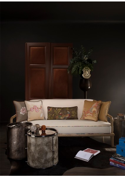 Sofa Corduroy Bej Masif Ahşap Kanepe