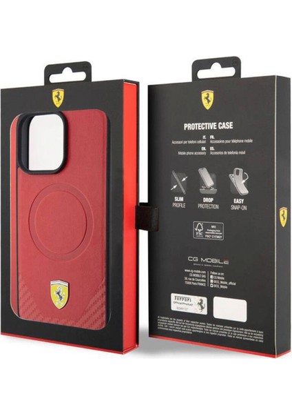 iPhone 15 Pro Max Magsafe Uyumlu Kırmızı Pu Karbon Kılıf modelleri