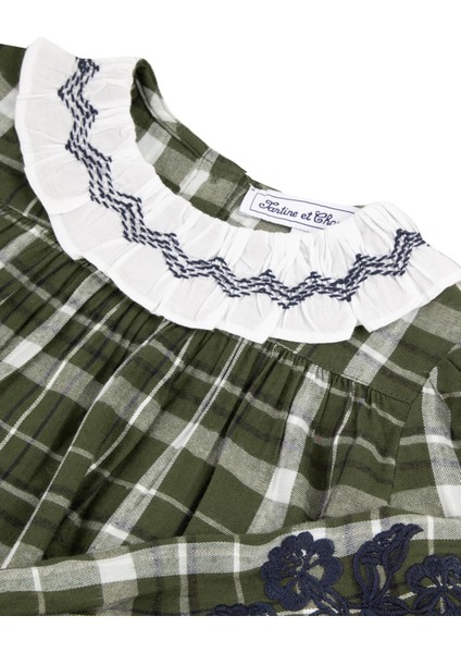 Yeşil Kareli Dantel Yakalı Kız Çocuk Tunik modelleri