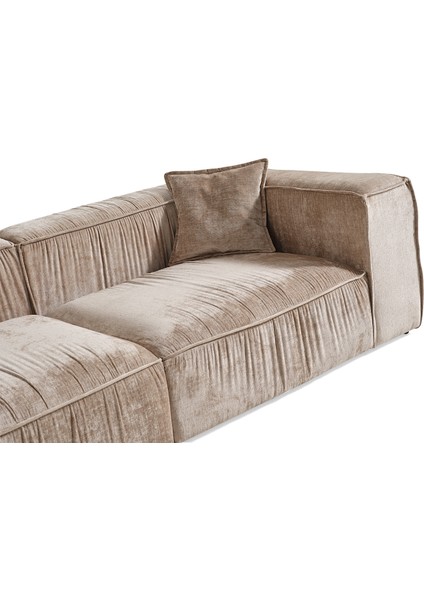 Volye Comfort Koyu Bej Kadife Büzgülü Ikili Kanepe