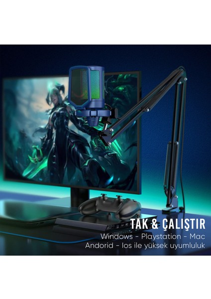 Ampligame A6TB Rgb USB Mavi Mikrofon Seti