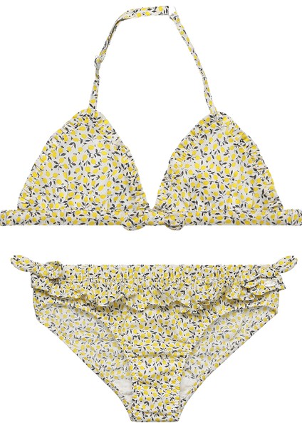 Sarı Desenli Coton Kız Çocuk Bikini Takımı
