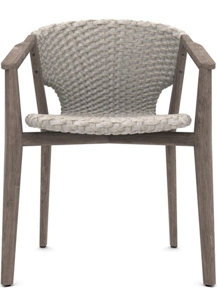 Knit Pickled Teak Gri Kollu Bahçe Sandalyesi