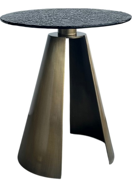 Herse Sarı Eskitme Metal Ayak Bronz Cam Yan Sehpa