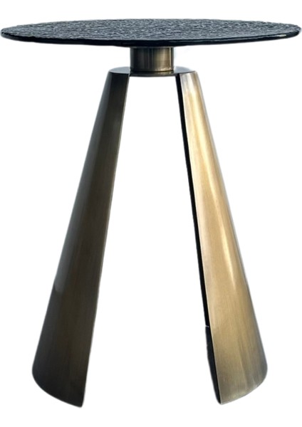 Herse Sarı Eskitme Metal Ayak Bronz Cam Yan Sehpa