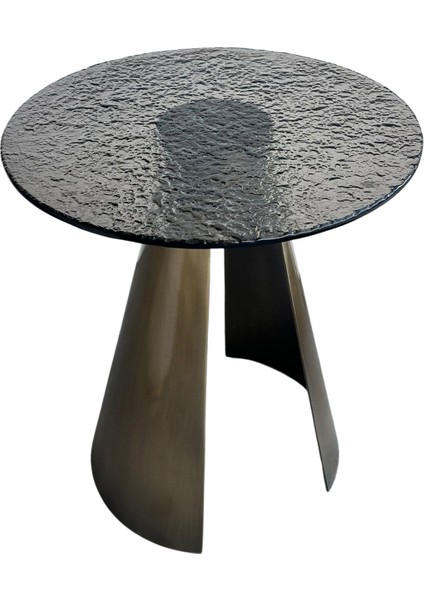Herse Sarı Eskitme Metal Ayak Bronz Cam Yan Sehpa