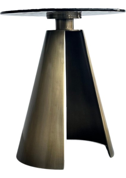 Herse Sarı Eskitme Metal Ayak Bronz Cam Yan Sehpa