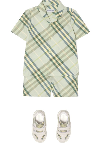 Herbie Krem Rengi Çizgili Kısa Kollu Unisex Çocuk Gömlek