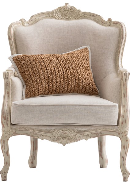 Artemis Linen Bej Eskitme Ahşap Ayaklı Berjer
