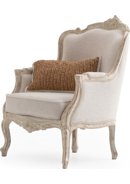 Artemis Linen Bej Eskitme Ahşap Ayaklı Berjer