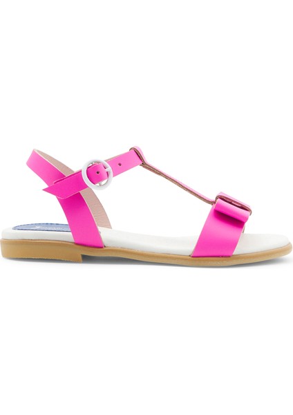 Neon Pembe Deri Kız Çocuk Sandalet