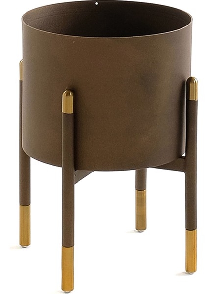 Çiroz Çiçeklik Kahverengi Metal Saksı 34 cm