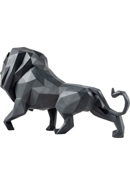 Lion Mat Siyah Porselen Heykel