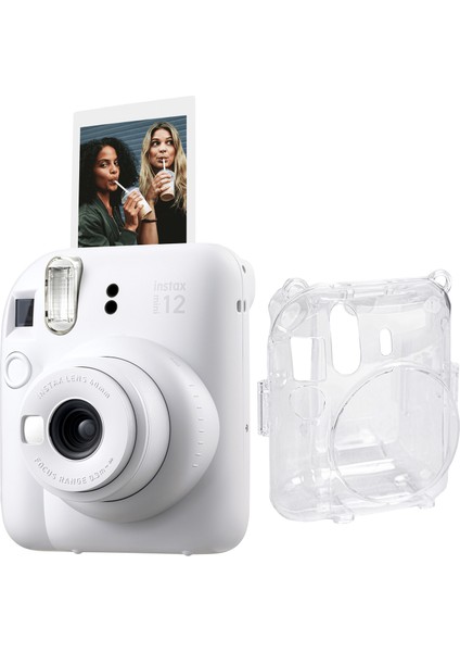 Instax Mini 12 Beyaz Fotoğraf Makinesi + Şeffaf Kılıf Seti