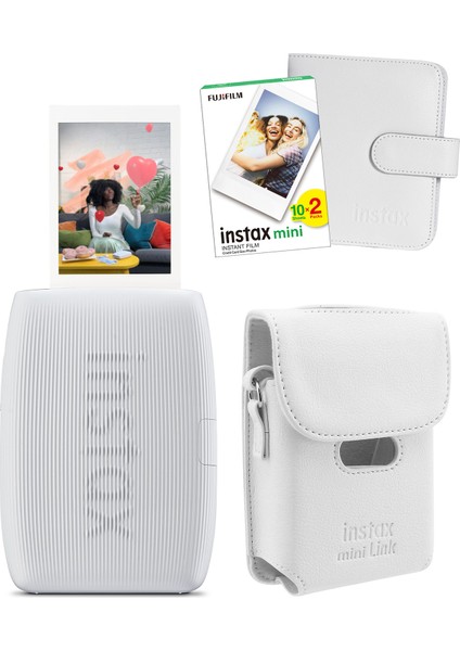 Instax Mini Link 3 Beyaz Akıllı Telefon Yazıcısı Beyaz Çanta Deri Albüm ve 20'li Mini Film