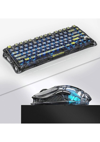 Mercury K1 Lite+M2 Şeffaf Siyah Kablosuz Rgb Işıklı Mekanik Gaming Klavye ve Optik Mouse Seti