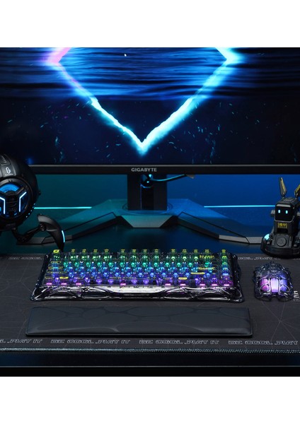 Mercury K1 Lite+M2 Şeffaf Siyah Kablosuz Rgb Işıklı Mekanik Gaming Klavye ve Optik Mouse Seti