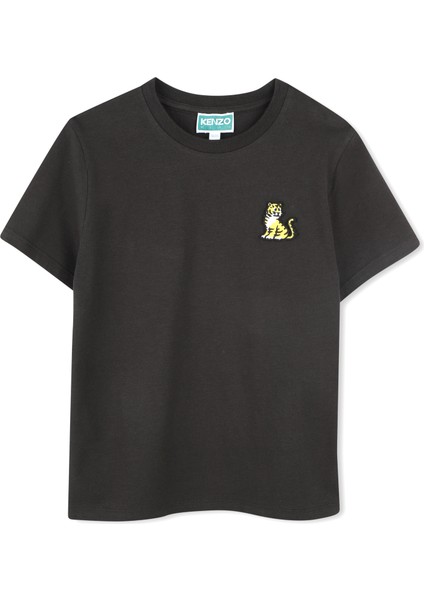 Siyah Logo Baskılı Unisex Çocuk T-Shirt