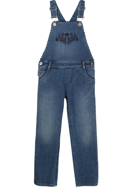 Koyu Mavi Denim Kız Çocuk Salopet