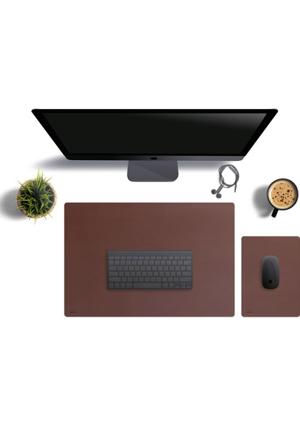 Kahverengi Deri Masa Matı ve Mouse Pad Seti