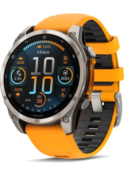 Fenix 8 Amoled Sapphire Turuncu Titanyum 47MM Silikon Kayışlı Akıllı Saat