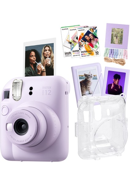 Instax Mini 12 Lila Fotoğraf Makinesi + 30'lu Film Albüm Mandal Çerçeve ve Kılıf Mega Set 2