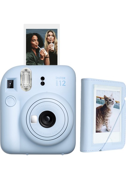 Instax Mini 12 Mavi Fotoğraf Makinesi + 28'li Mini Albüm Seti