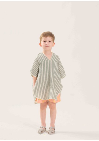 Mint Çizgili Unisex Çocuk Müslin Panço