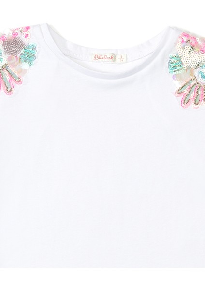 Beyaz Payetli Kız Çocuk T-Shirt modelleri