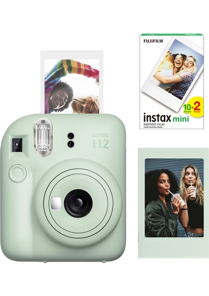 Instax Mini 12 Yeşil Fotoğraf Makinesi + 20'li Mini Film ve Çerçeve Seti
