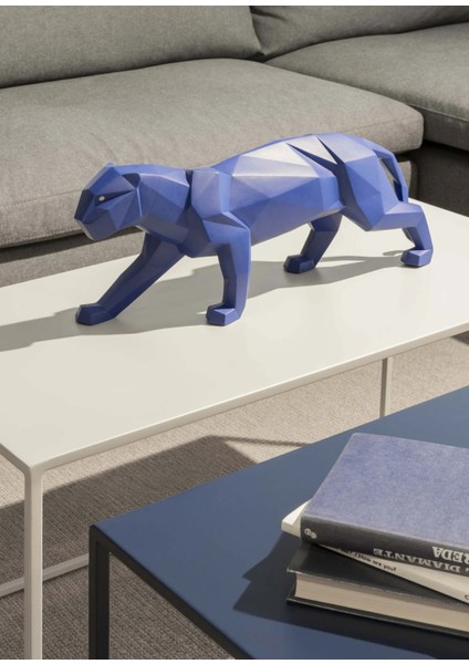 Panther Mavi Porselen Heykel