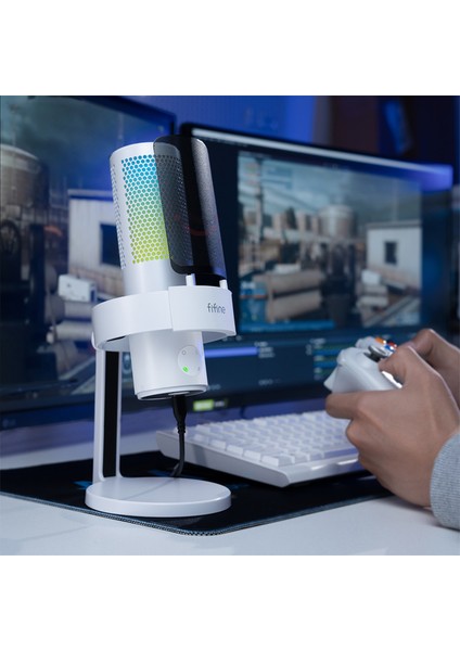 Ampligame A9 USB Rgb Beyaz Oyuncu Bilgisayar Mikrofonu