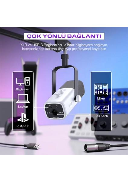 Am8 Usb/xlr Dinamik Rgb Beyaz Stüdyo Mikrofonu