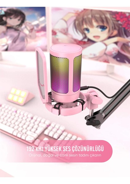 Ampligame A6VP Rgb USB Pembe Mikrofon