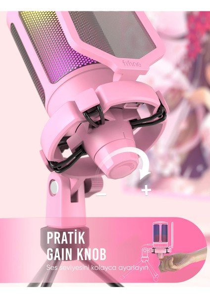 Ampligame A6VP Rgb USB Pembe Mikrofon