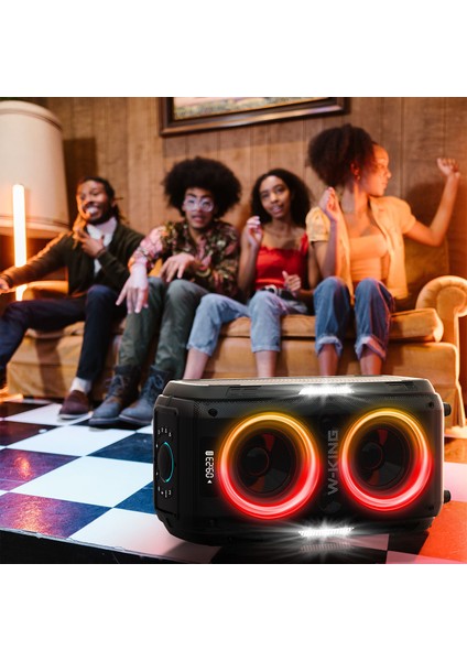 T9PRO Işıklı Karaoke Partybox Ipx5 Kablosuz Ses Bombası Siyah Çift Mikrofonlu Bluetooth Hoparlör