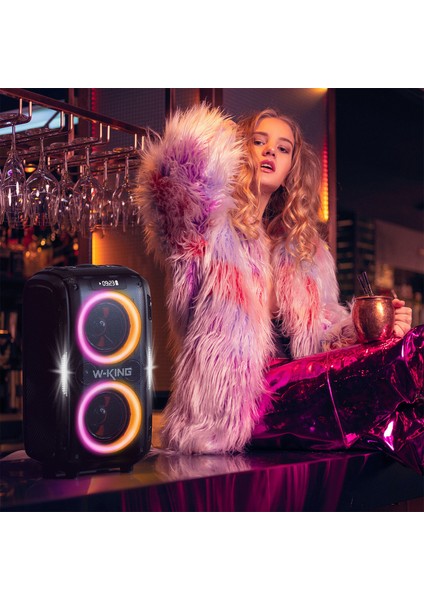 T9PRO Işıklı Karaoke Partybox Ipx5 Kablosuz Ses Bombası Siyah Çift Mikrofonlu Bluetooth Hoparlör