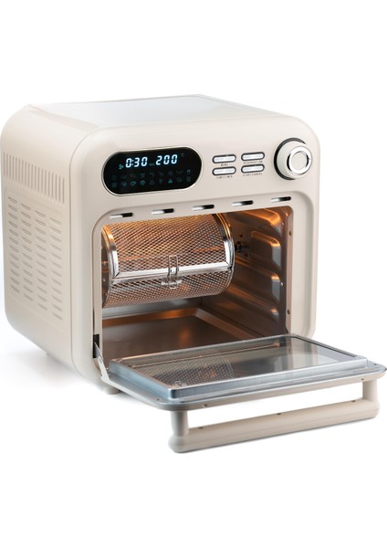Gem Retro Vanilya Krem Rengi Dijital Airfryer+Mini Fırın 18 Lt