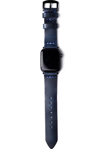 Tek Katlı El Yapımı Seri 9/8/7/se/6/5/4/ultra Uyumlu Apple Watch Indigo Mavi Deri Akıllı Saat Kordon